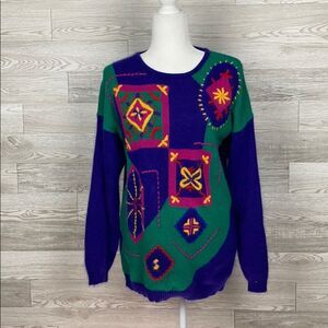 Santoria VTG Purple Geometric Wool Angora Sweater